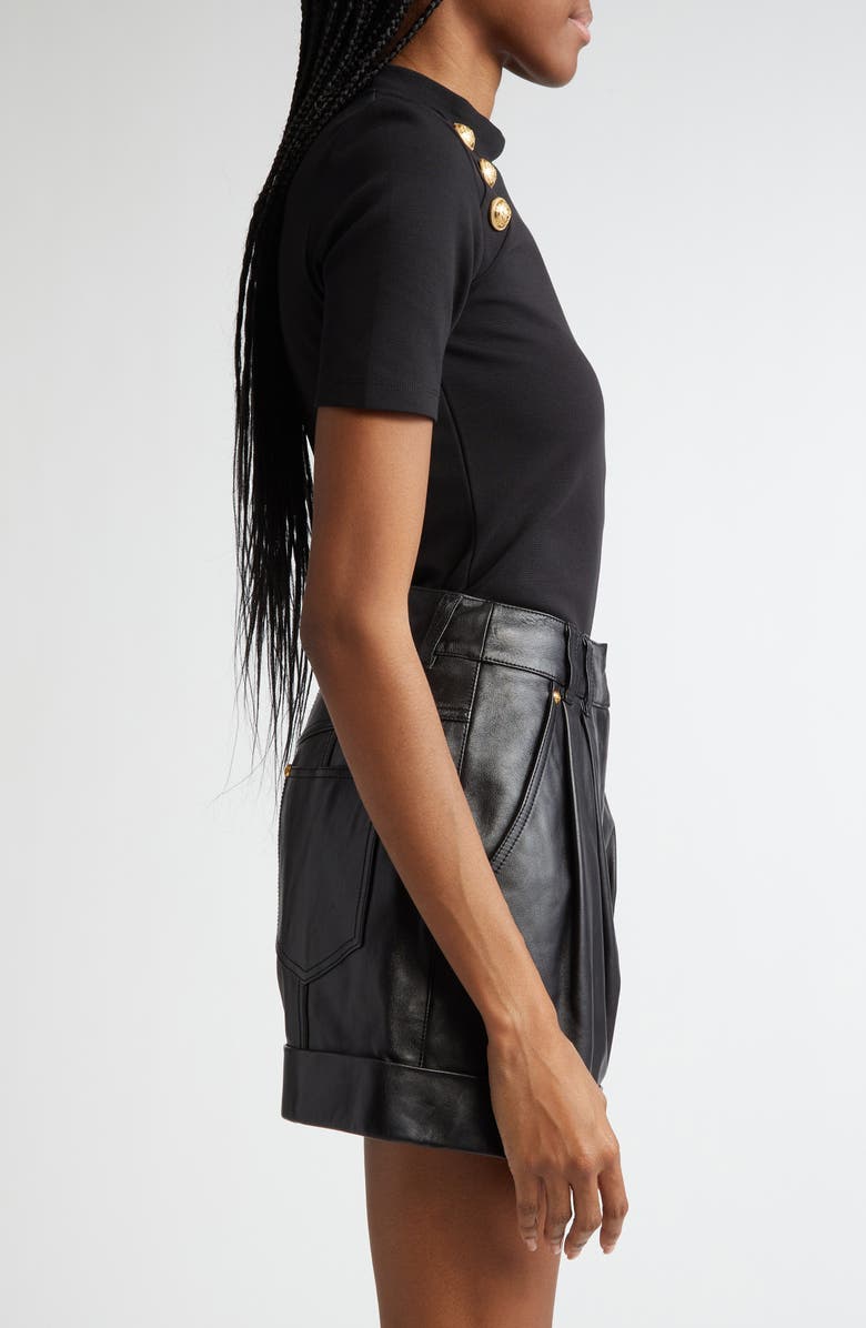 Balmain Six-Button Detail Mock Neck T-Shirt, Alternate, color, 0Pa Black