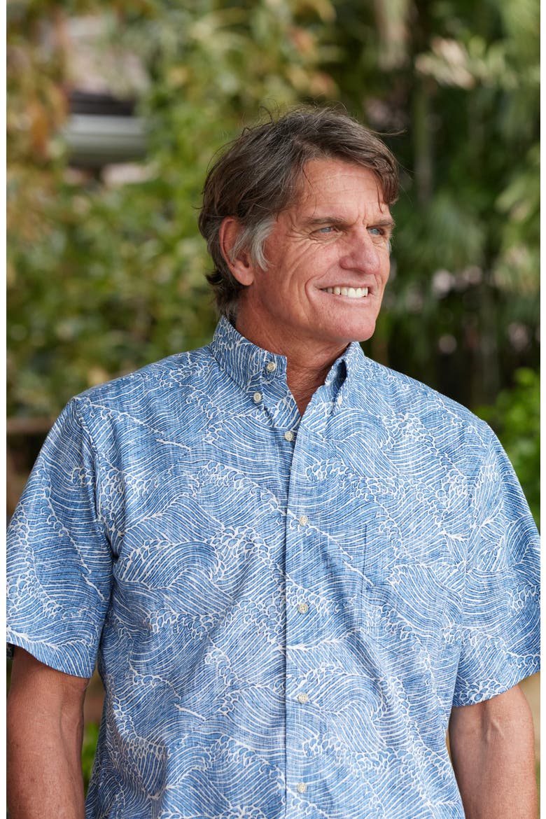 Molokai Channel Short Sleeve Cotton Blend Button-Down Shirt, Alternate, color, LICHEN BLUE