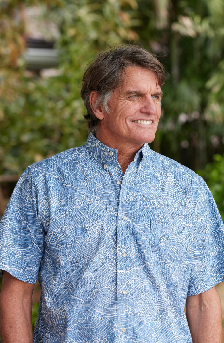 Reyn Spooner Molokai Channel Short Sleeve Cotton Blend Button-Down Shirt, Alternate, color, Lichen Blue