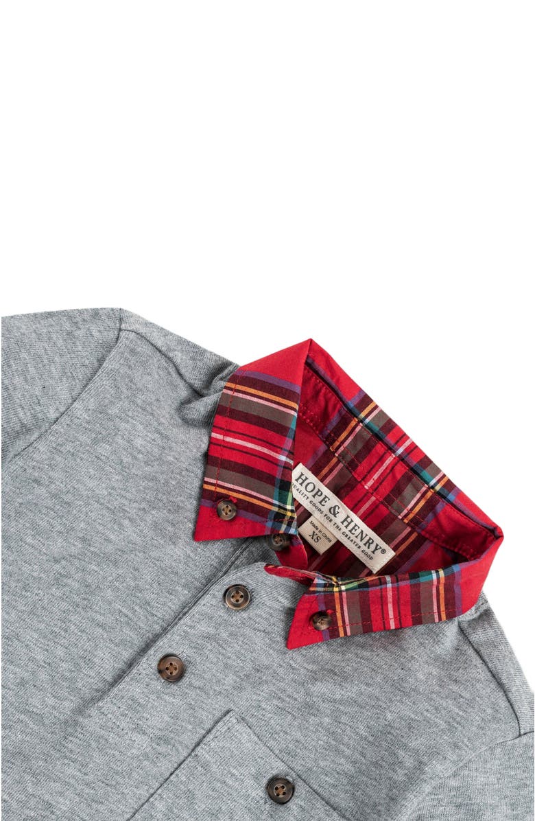Hope & Henry Boys' Long Sleeve Polo Shirt, Kids, Alternate, color, Gray Heather Red Tartan