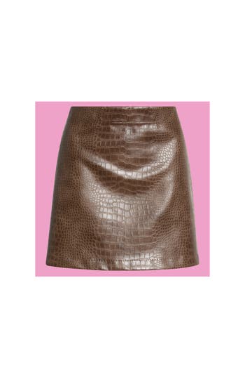 Max Studio Croc Embossed Faux Leather Miniskirt In Bark