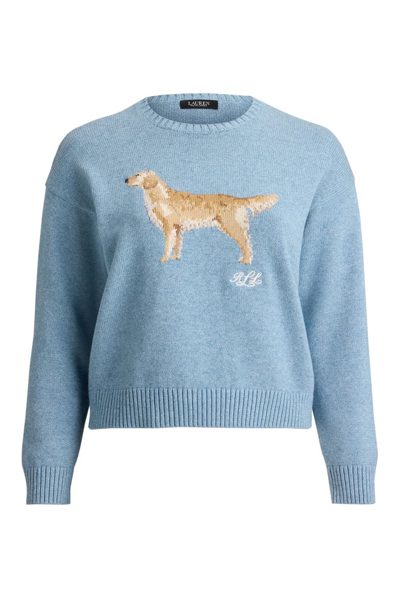Golden Retriever Intarsia Cotton Sweater, Alternate, color, BLUE NOTE HEATHER MULTI