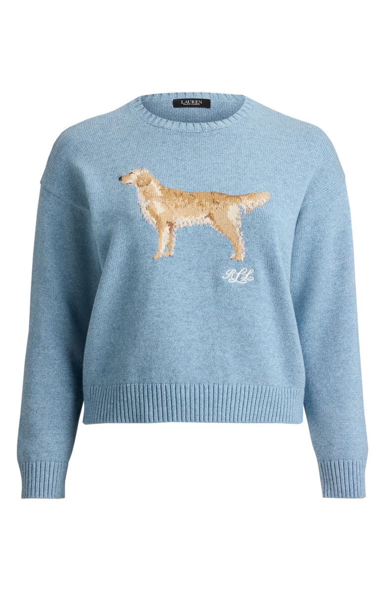 Lauren Ralph Lauren Golden Retriever Intarsia Cotton Sweater, Alternate, color, Blue Note Heather Multi