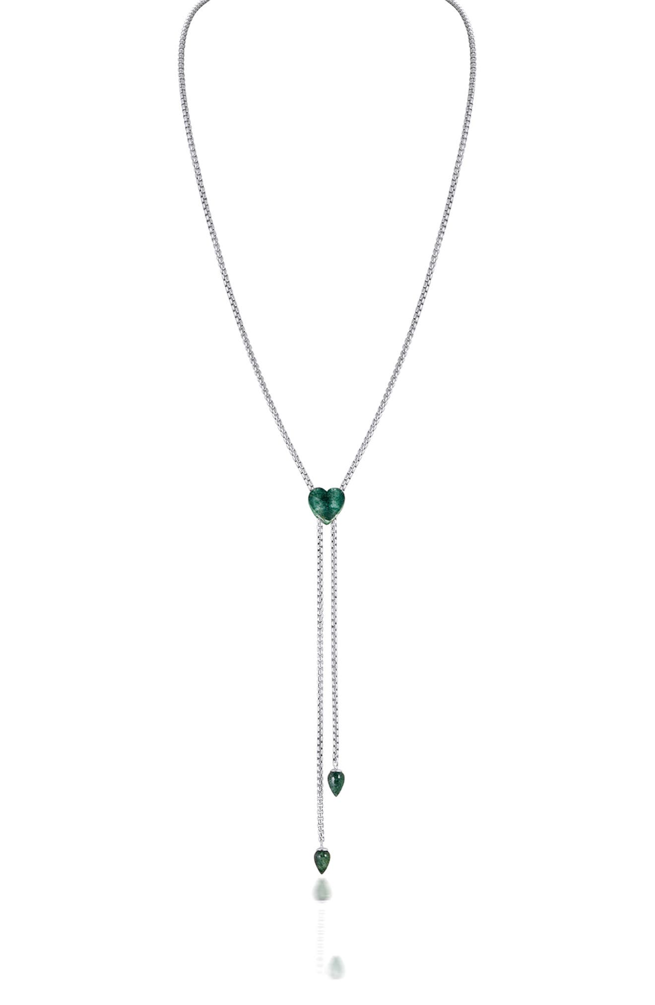 LuvMyJewelry Green Aventurine Heart Lariat Necklace