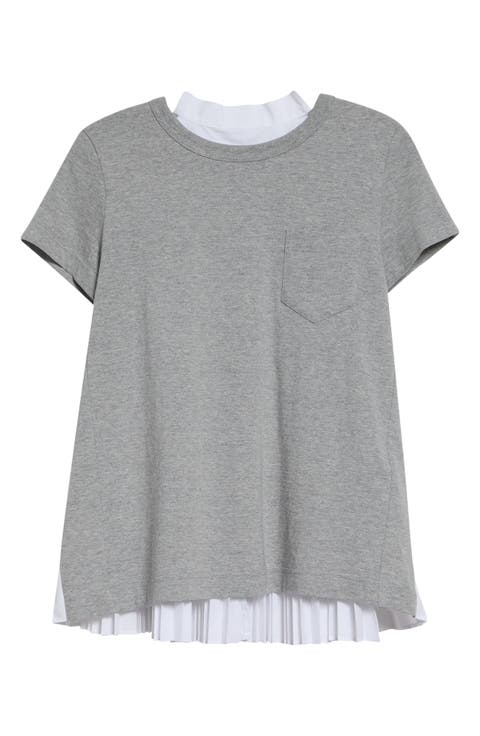 Mixed Media Pleated Poplin & Jersey Pocket T-Shirt