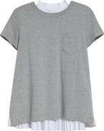 Sacai Mixed Media Pleated Poplin & Jersey Pocket T-Shirt