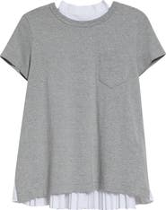Sacai Mixed Media Pleated Poplin & Jersey Pocket T-Shirt