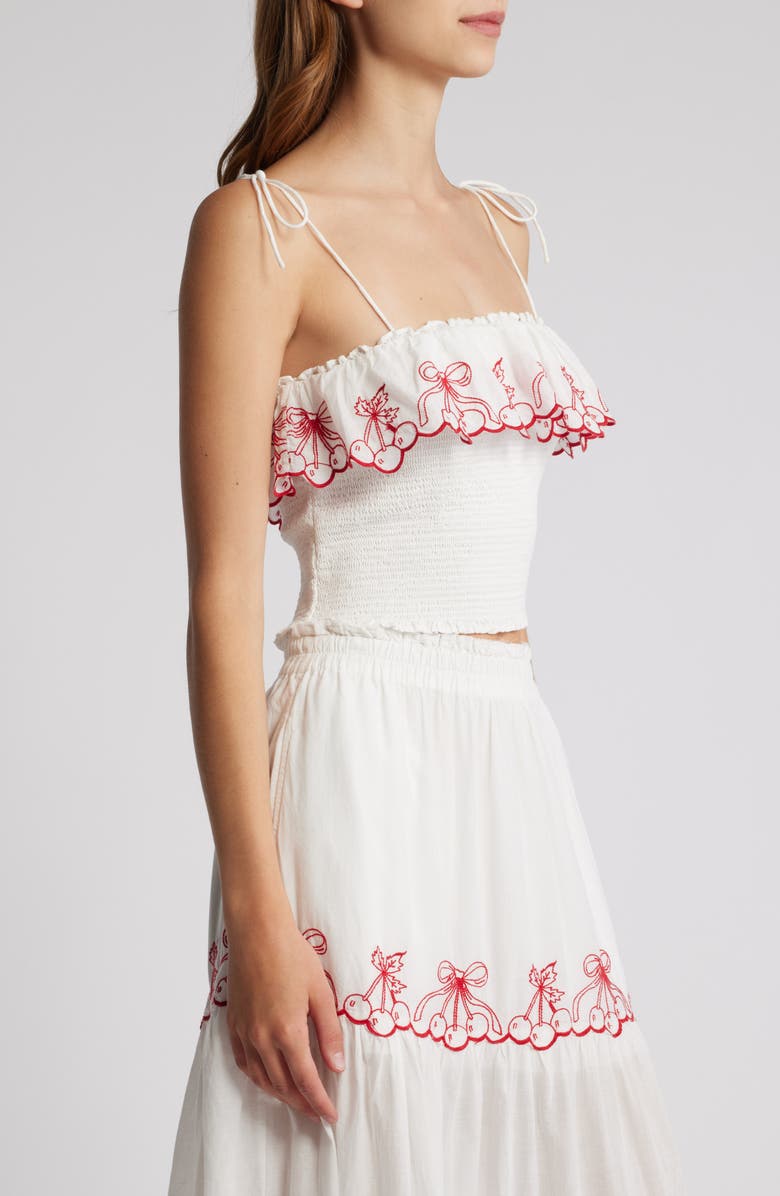 LoveShackFancy Carletta Embroidered Smocked Organic Cotton Camisole, Alternate, color, 