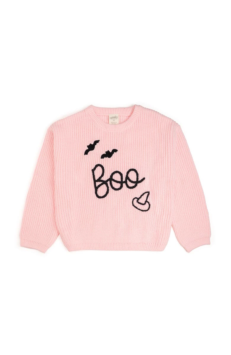 Sweet Wink Boo Bat Halloween Knit Sweater, Main, color, 
