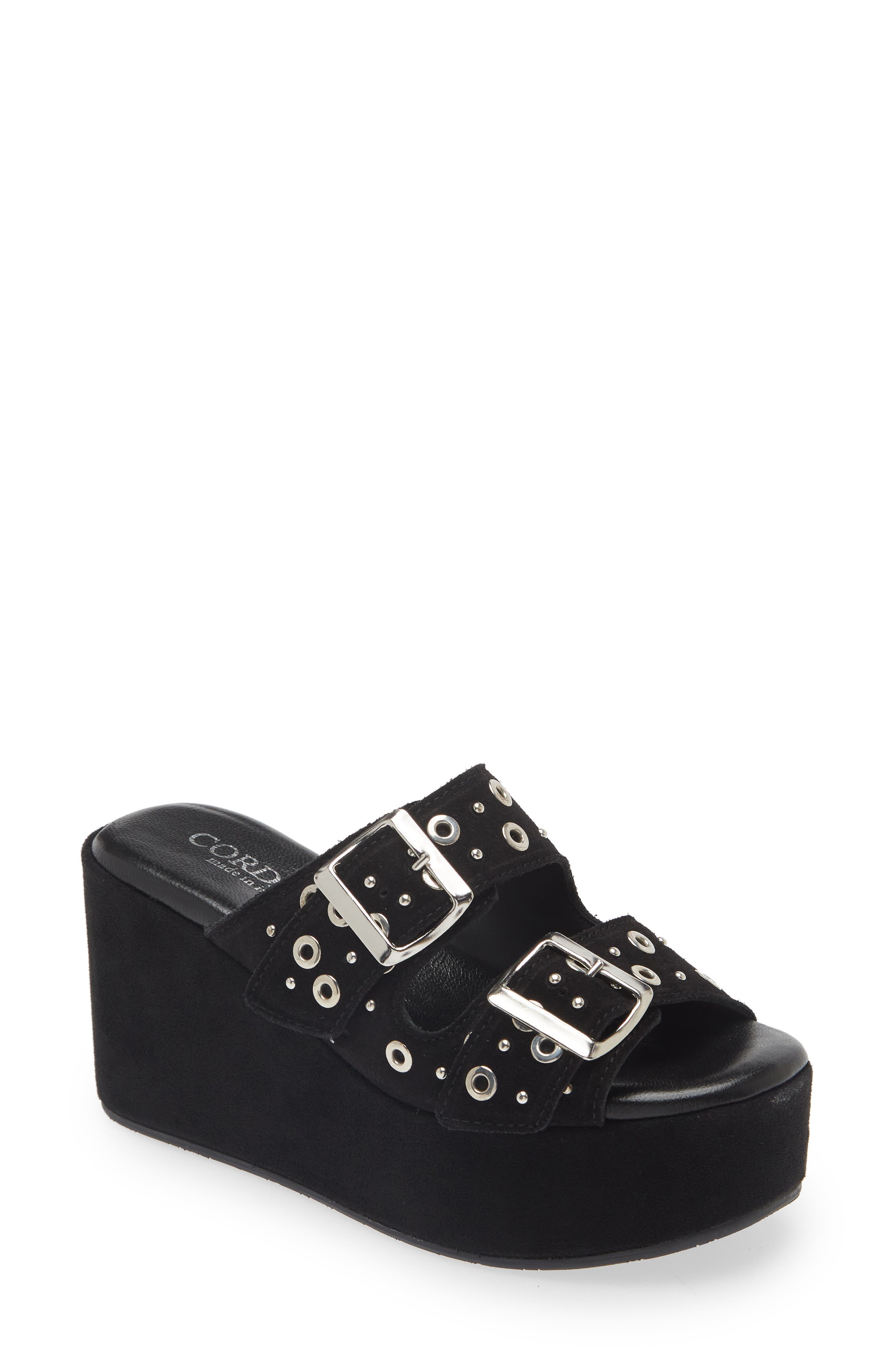 Cordani Jayne Platform Wedge Slide Sandal, Main, color, Crosta Nero