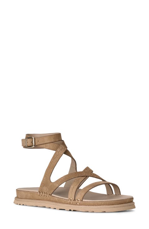 GoldenGaze Embossed Ankle Wrap Sandal (Women)