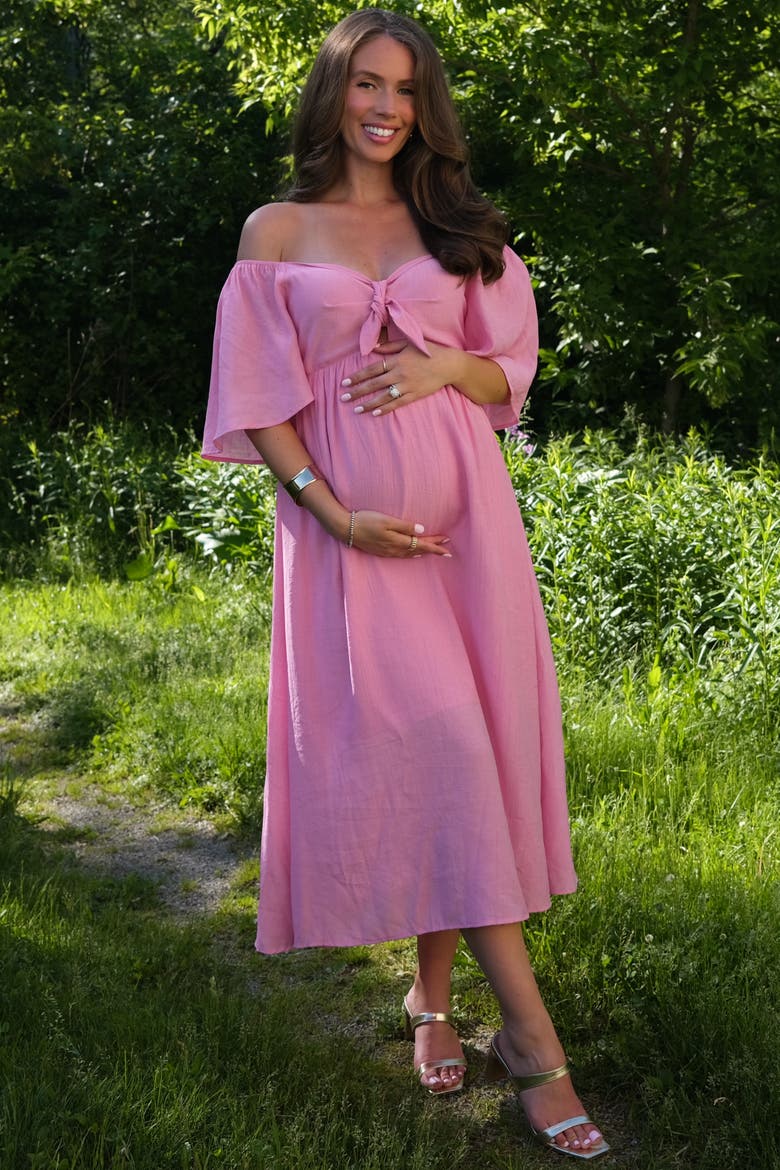 Front Tie Ruffle Sleeve Midi Dress, Alternate, color, Pink