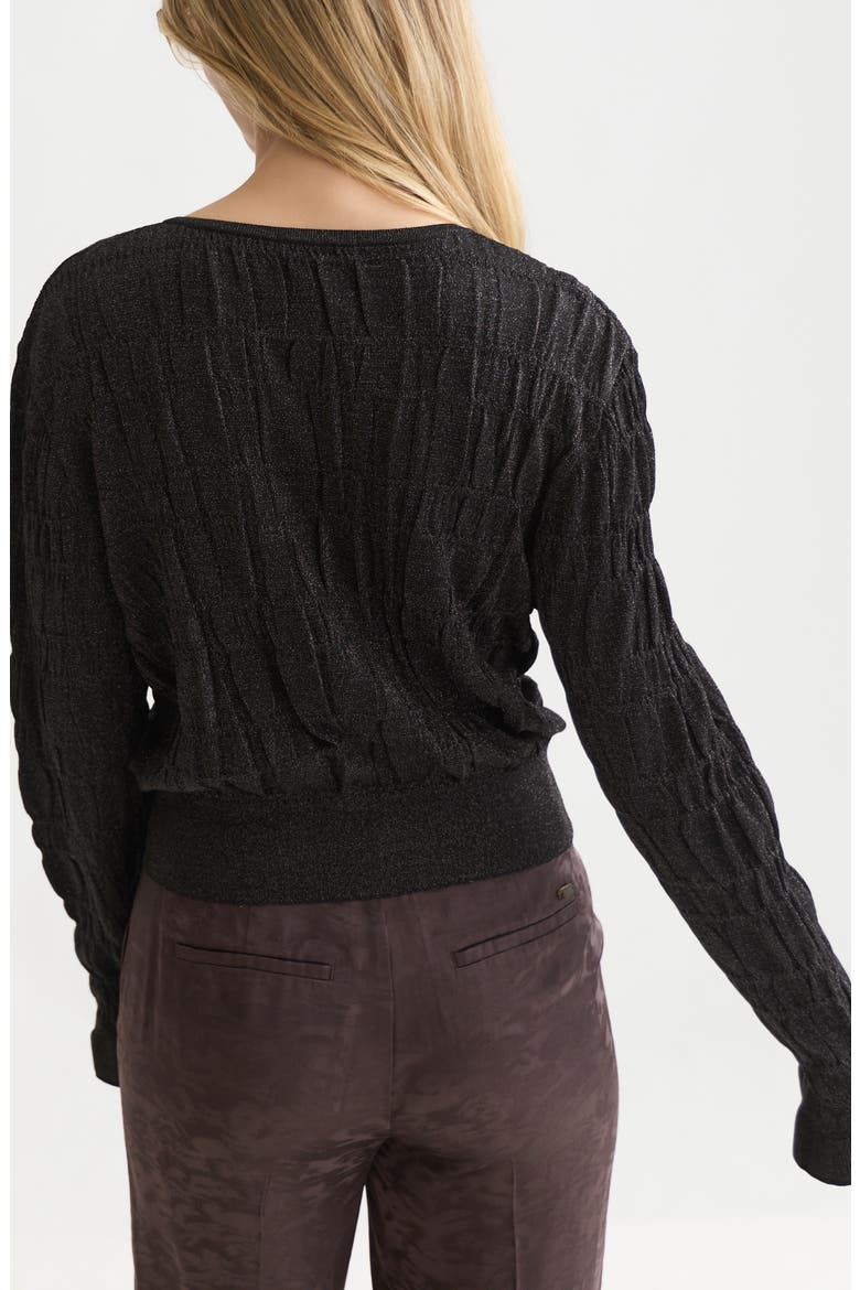 Smock Stitch Crewneck Cardigan, Alternate, color, METEORITE
