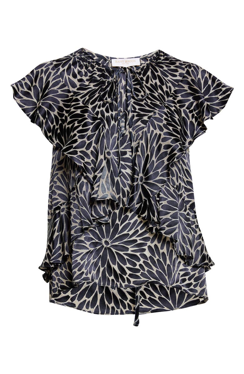 Ramy Brook Julianne Ruffle Top, Alternate, color, Navy Burnout