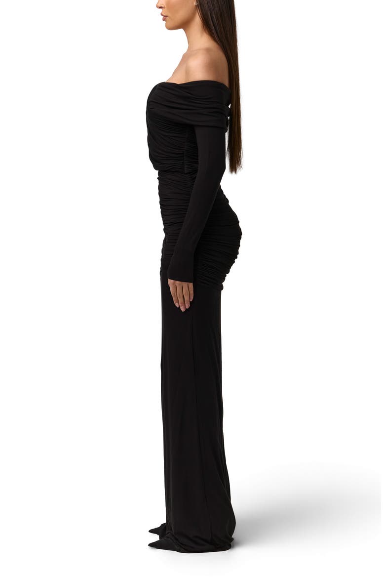 Smooth Off the Shoulder Long Sleeve Maxi Dress, Alternate, color, BLACK