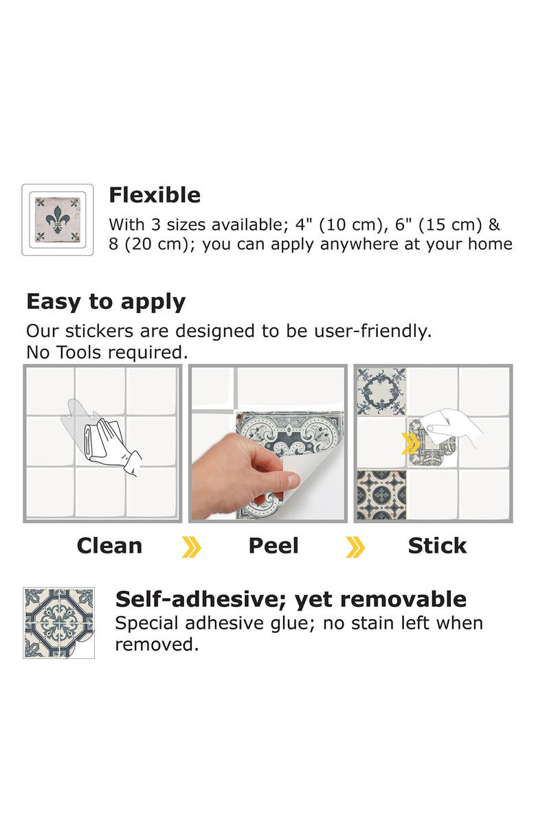 WALPLUS Vintage Blue Azulejo Wall Tiles - Pack of 5, Alternate, color, 