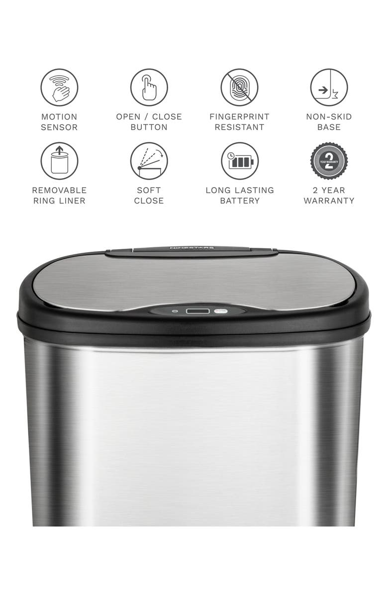 NINESTARS 13.2 Gallon Stainless Steel Motion Sensor Trash Can, Alternate, color,