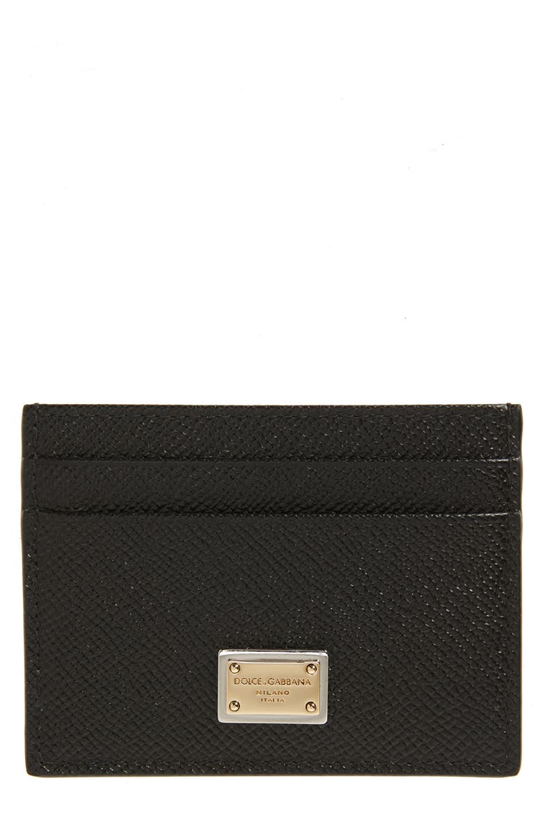DG Placard Calfskin Card Holder, Main, color, BLACK