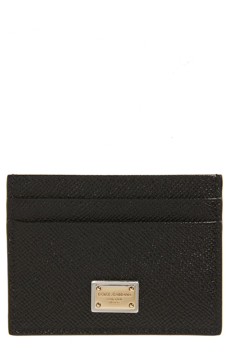 Dolce&Gabbana DG Placard Calfskin Card Holder, Main, color, Black