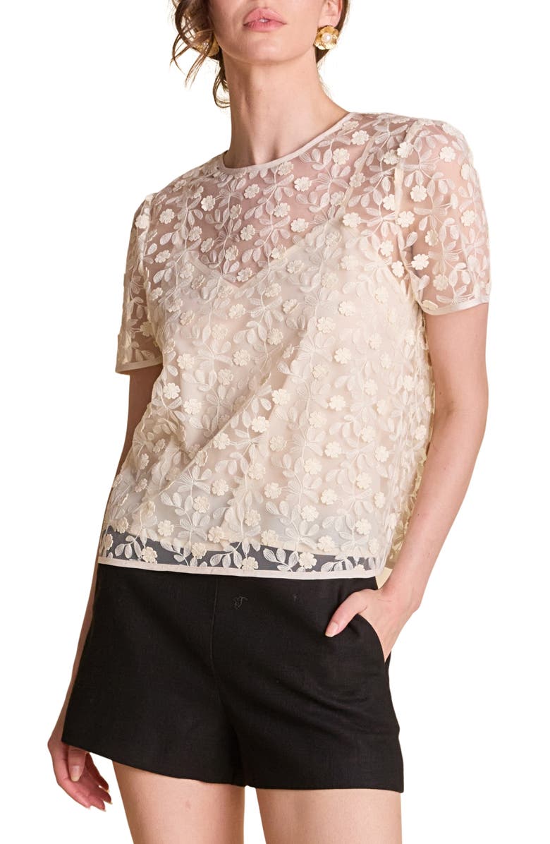 Endless Rose Embroidered Mesh Top, Main, color, Ivory