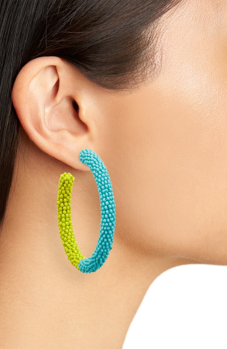 Deepa Gurnani Nixie Two-Tone Bead Hoop Earrings, Alternate, color, Chartreuse