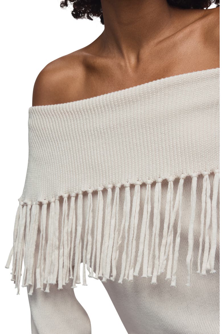 Simone Fringe Off the Shoulder Sweater, Alternate, color, PALE OAK
