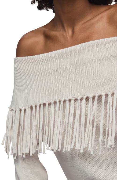 Splendid Simone Fringe Off The Shoulder Sweater In White