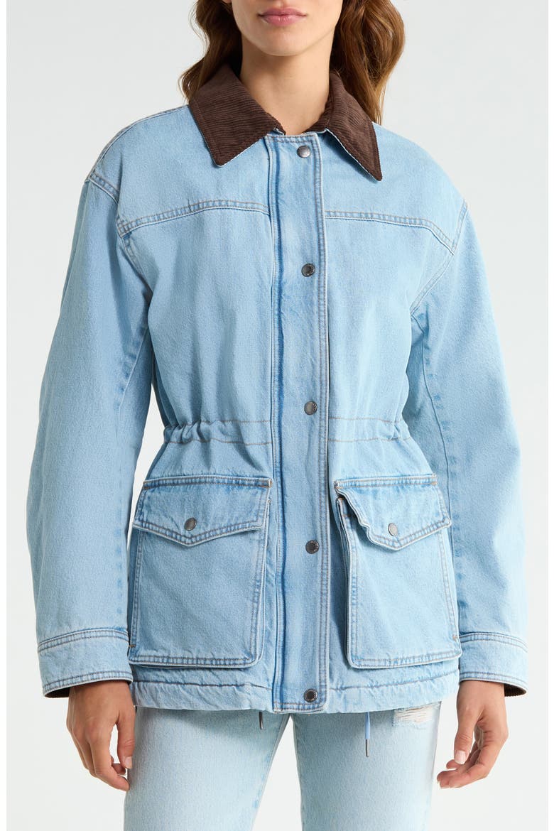 Corduroy Collar Military Jacket, Alternate, color, LIGHT WASH DENIM