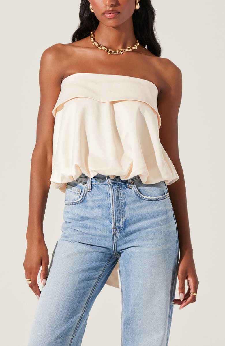 ASTR the Label Khloe Strapless Bow Bubble Hem Top, Alternate, color, Champagne