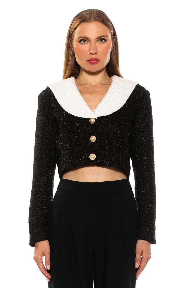 Alexia Admor Clementine Tweed Crop Jacket, Alternate, color, Black