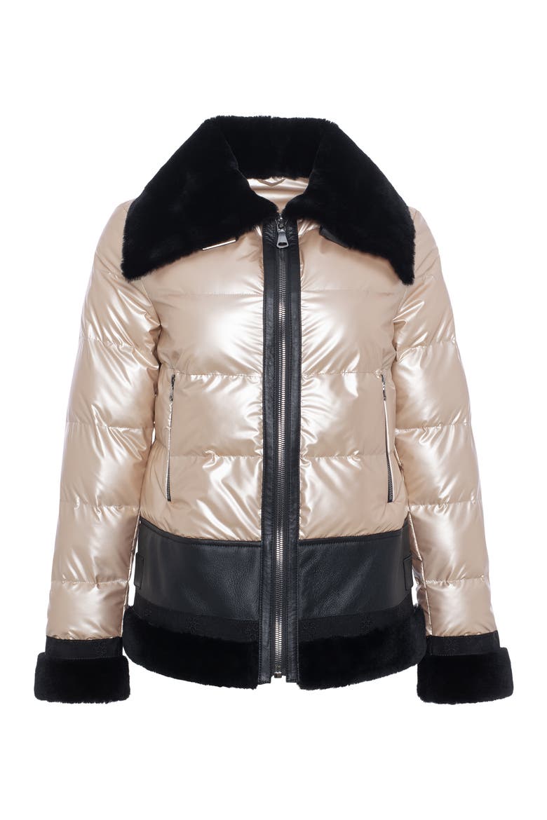 Quilted Jacket with Genuine Shearling Trim, Alternate, color, ROSE GOLD/BLACK