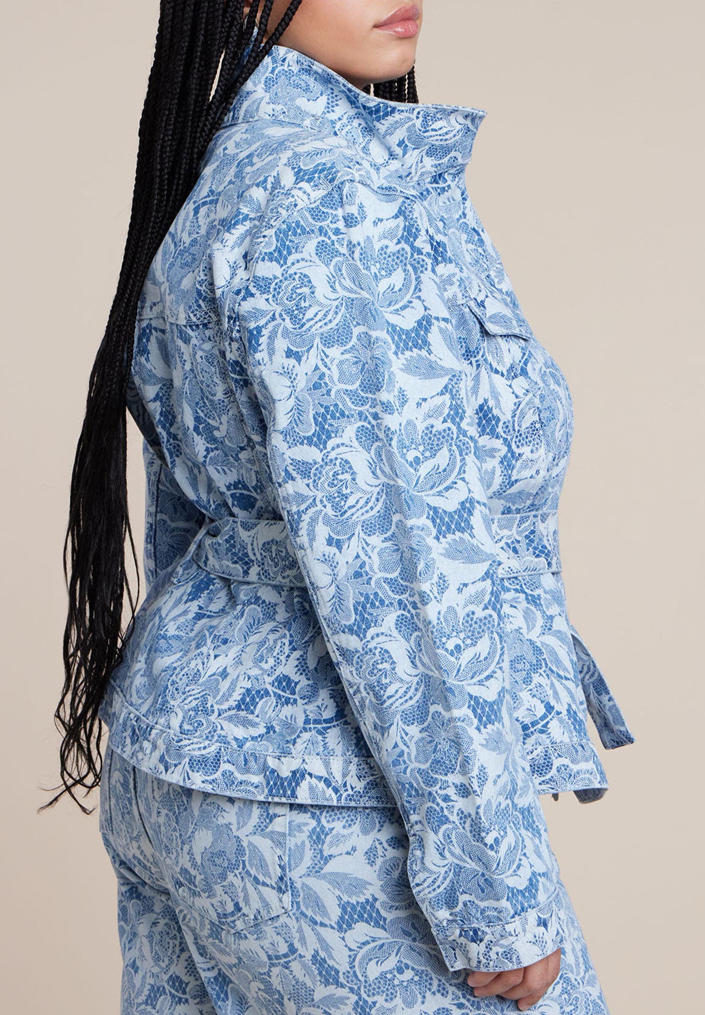 Lace Printed Denim Belted Jacket - image 2
