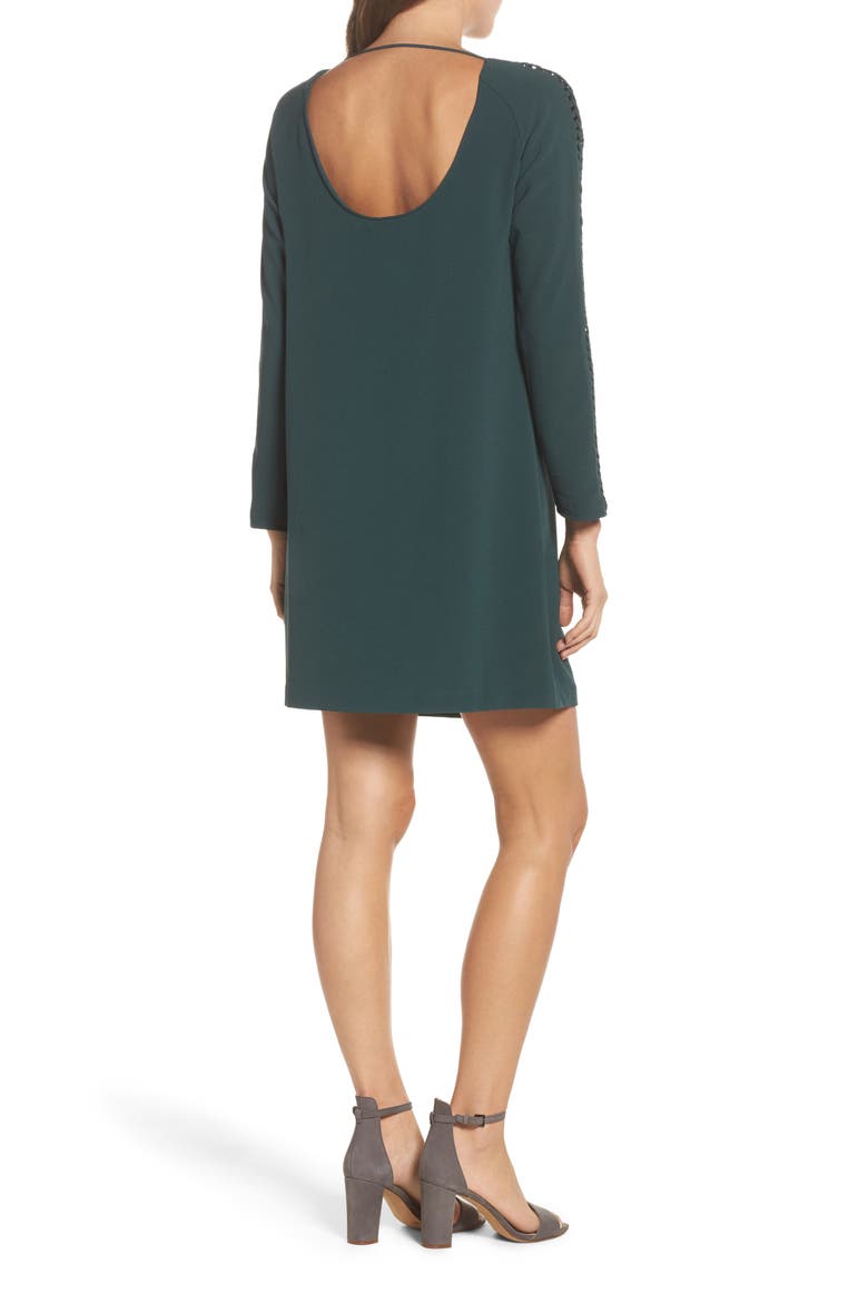 Shea Lace-Up Sleeve Shift Dress, Alternate, color, BOTTLE GREEN