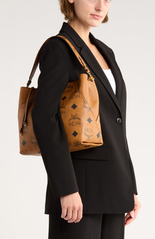 Mcm Aren Monogram Coated Canvas Shoulder Bag In Brown