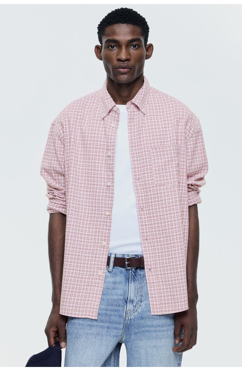 H&M Relaxed Fit Cotton Shirt, Alternate, color, Pink/Checked