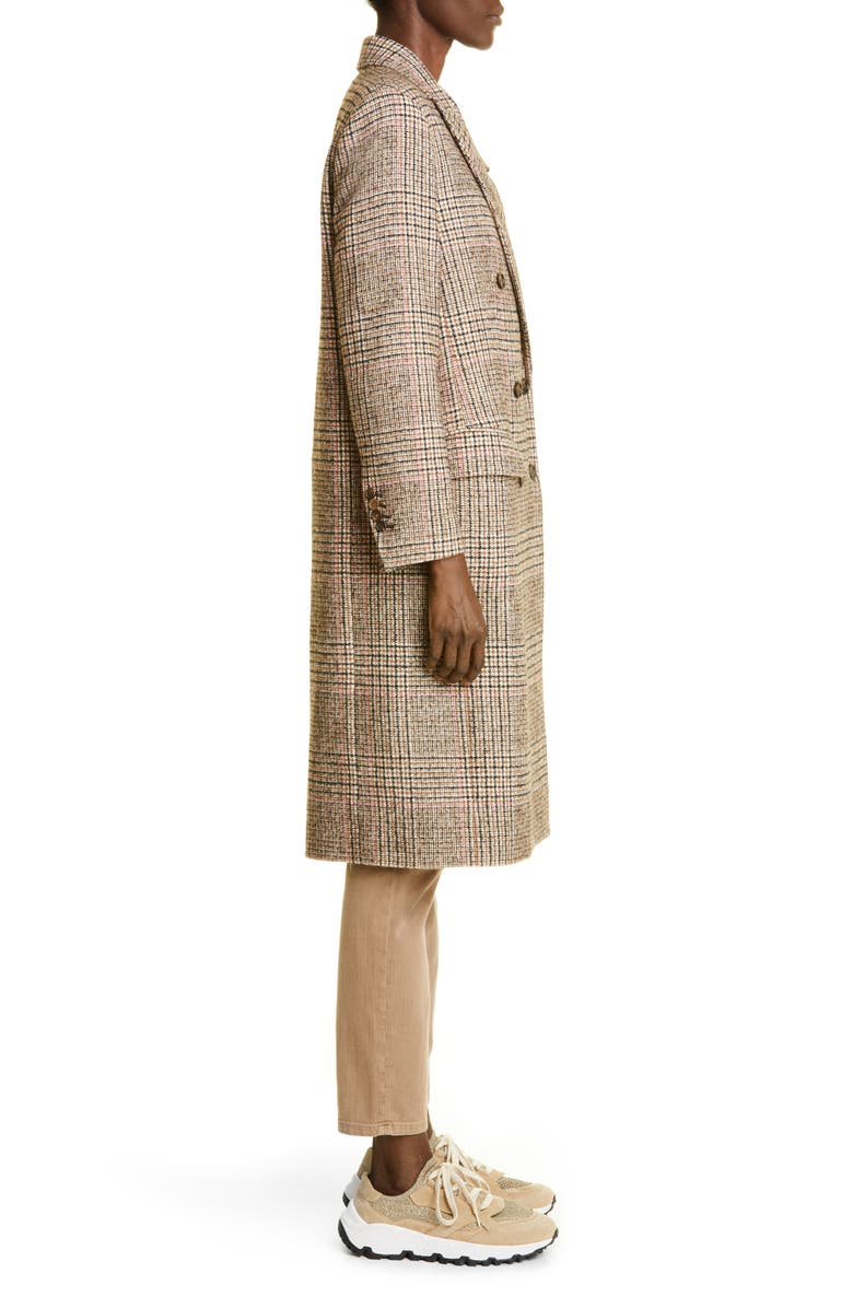 Brunello Cucinelli Glen Plaid Double Breasted Wool Blend Coat, Alternate, color, 