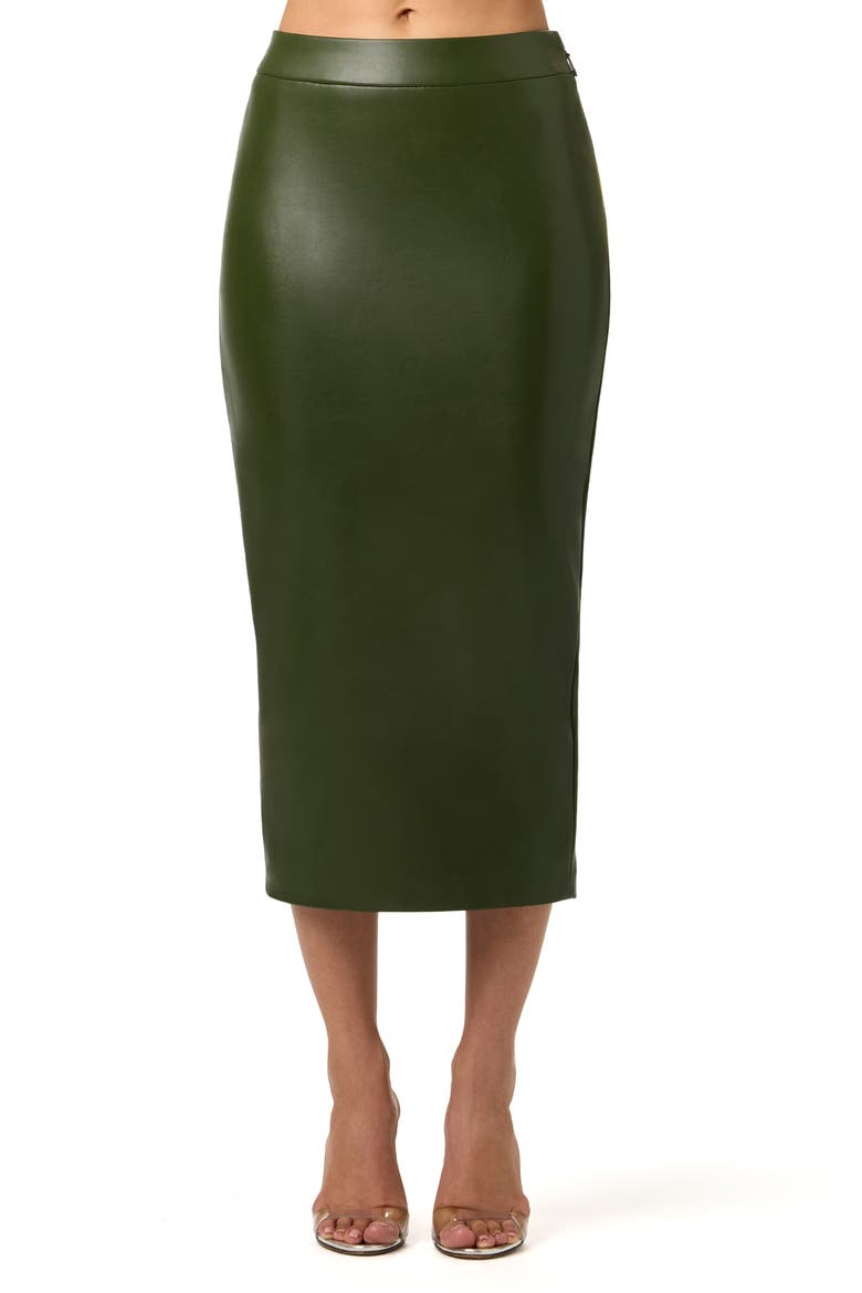 Faux Leather Pencil Midi Skirt, Main, color, DARK OLIVE