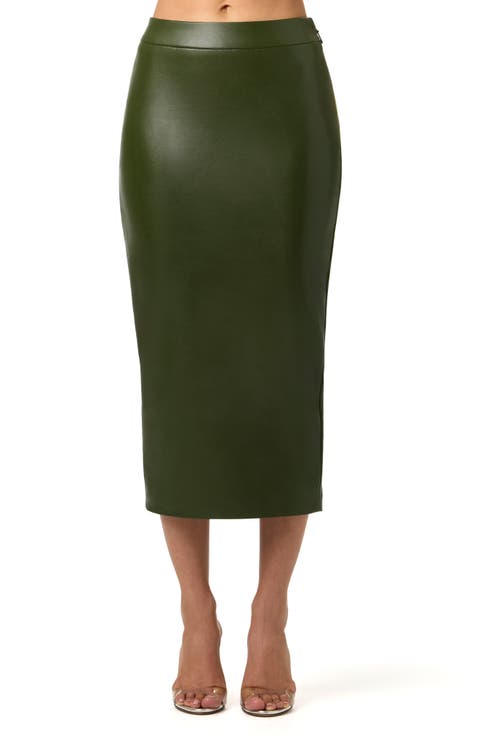 Faux Leather Pencil Midi Skirt