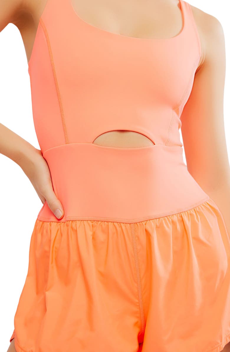 Free People FP Movement Righteous Runsie Romper, Alternate, color, Neon Coral