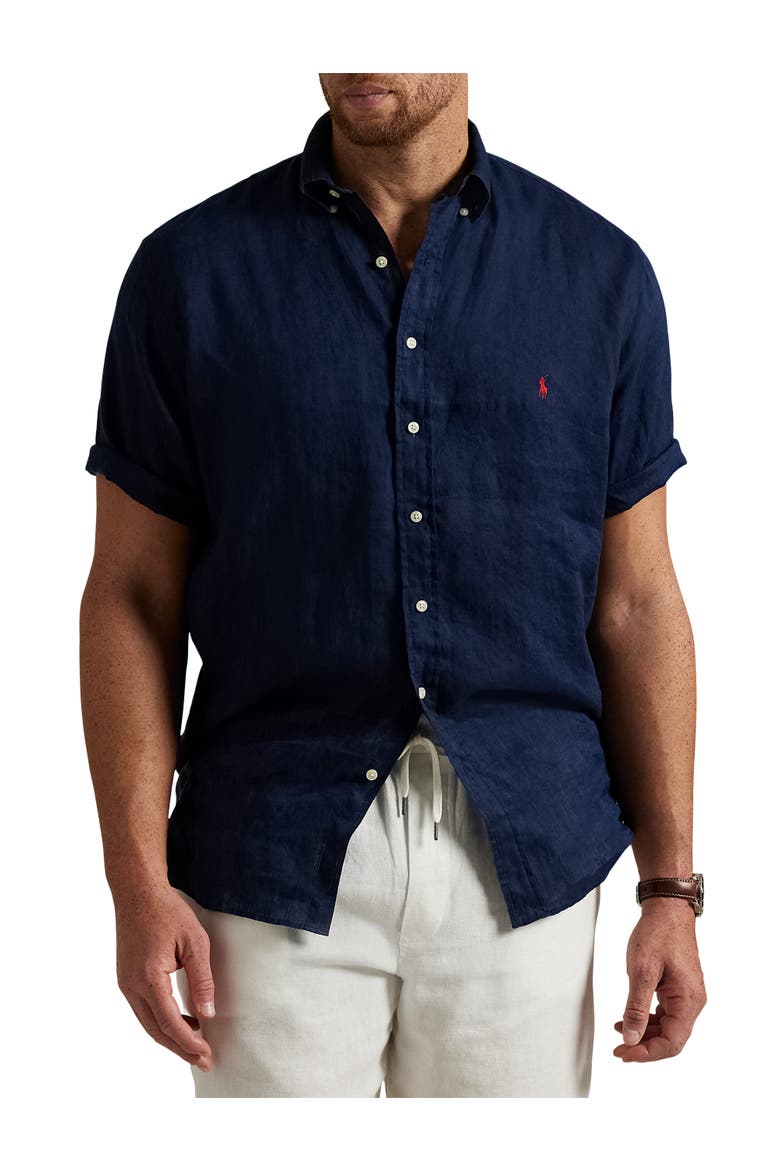 Big & Tall Linen Sport Shirt, Main, color, NEWPORT NAVY