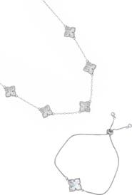 Adornia Mother-of-Pearl Clover Station Necklace & Bracelet Set