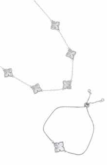 Adornia Mother-of-Pearl Clover Station Necklace & Bracelet Set
