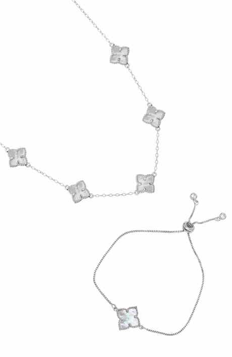 Adornia Mother-of-Pearl Clover Station Necklace & Bracelet Set