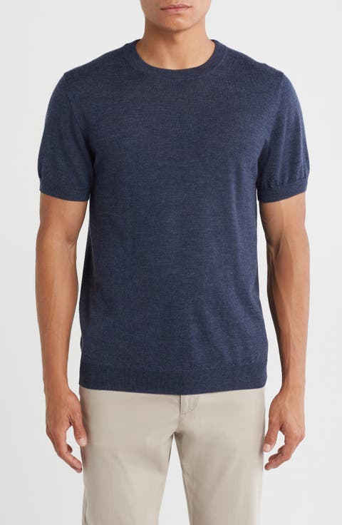 Short Sleeve Merino Wool & Silk Crewneck Sweater