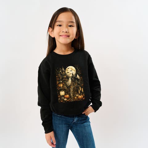 Halloween House and Moon Youth Graphic Sweatshirt