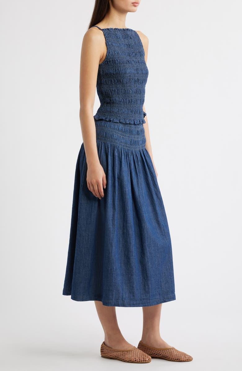 Madewell Denim Smocked Tank, Alternate, color, Dark Cove Wash