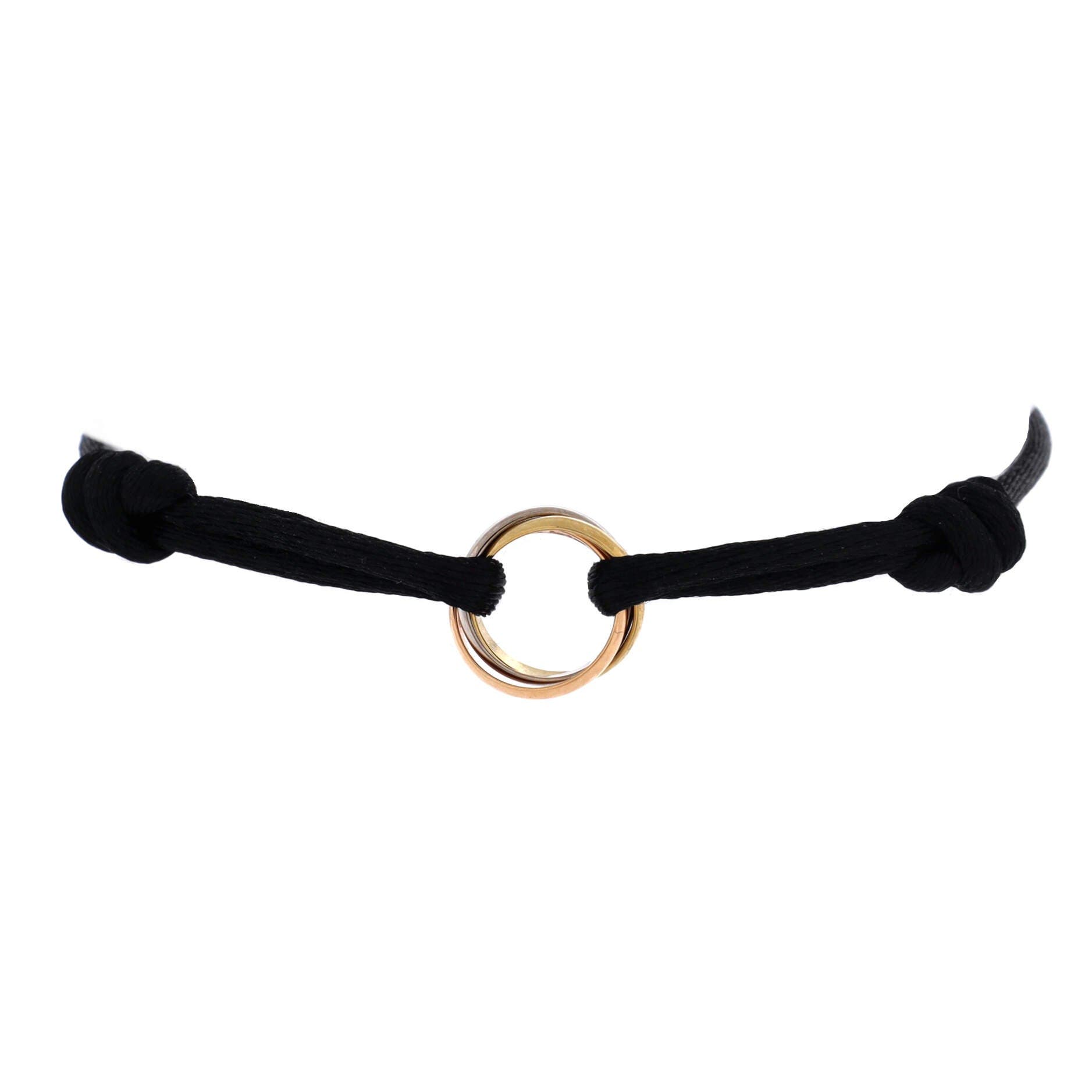 Trinity On Cord Bracelet Silk Cord with 18K Tricolor Gold, Main, color, Metallic Gold