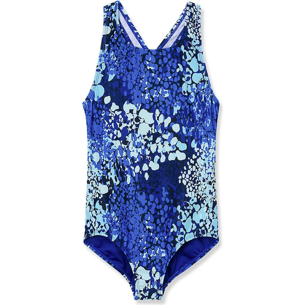 Lands' End Girls One Piece Swimsuit In Blue Sequin Print