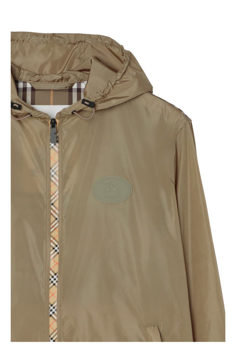 Burberry Check Trim Nylon Hooded Jacket, Alternate, color, Finch Brown