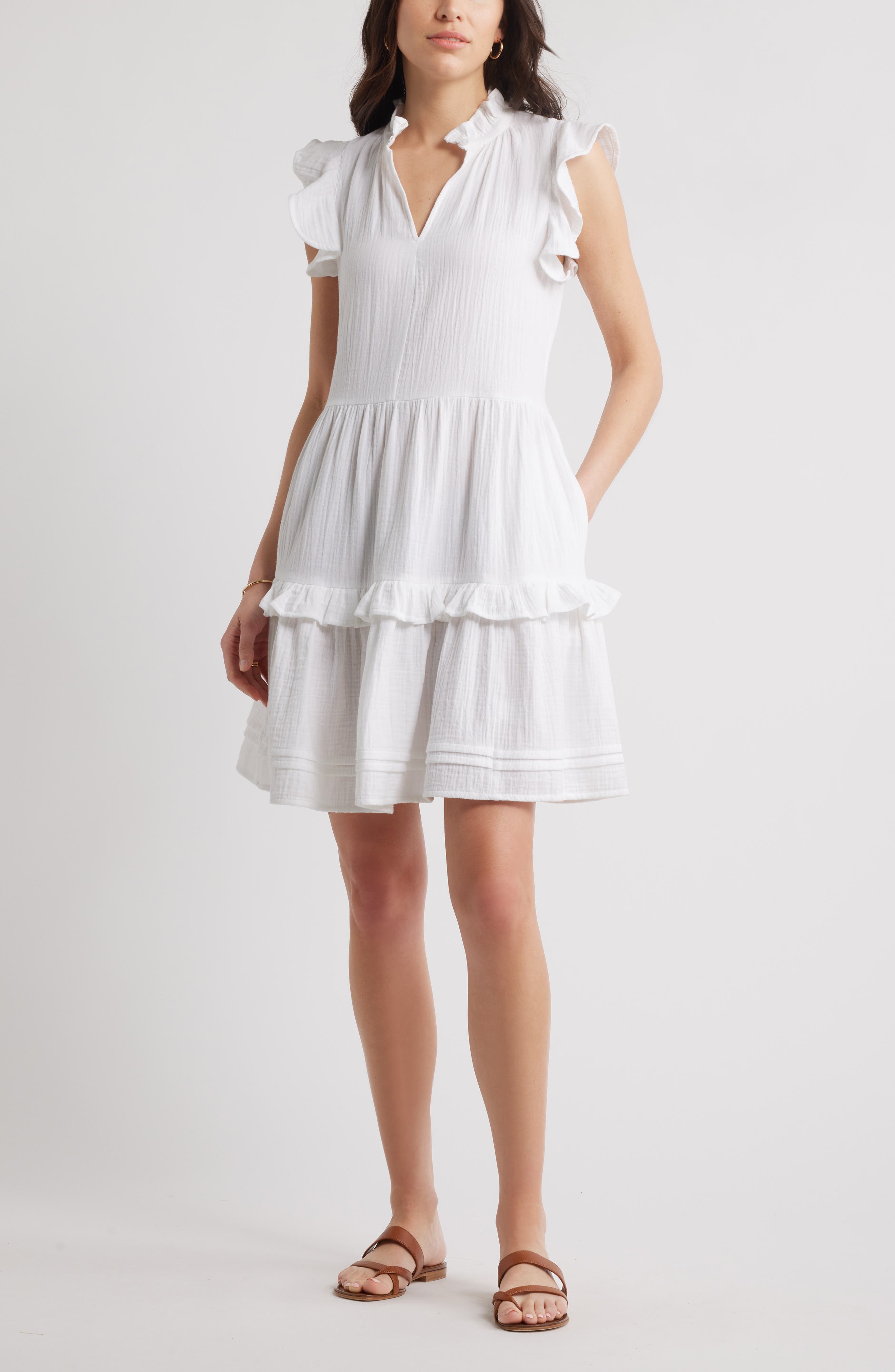 Caslon® Ruffle Duo Cotton Gauze Dress